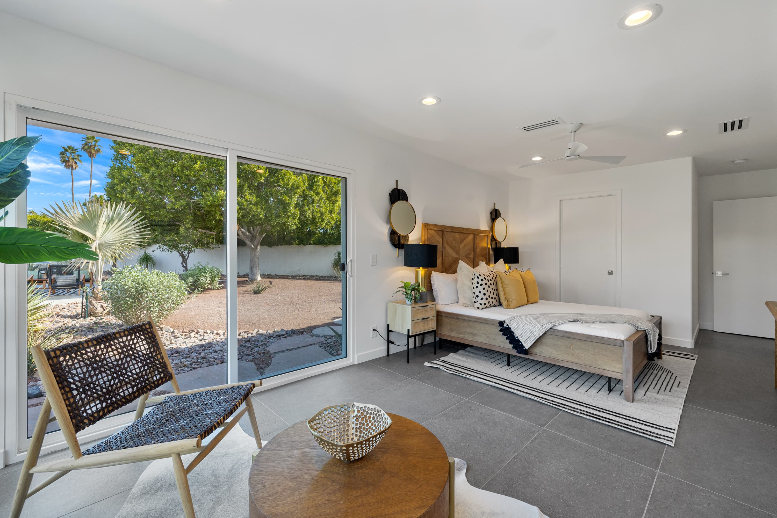 Bedroom with hedge view